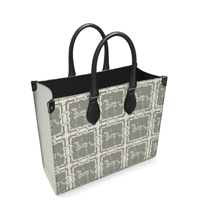 Ivory and Gray Leather Shopper Bag Main image