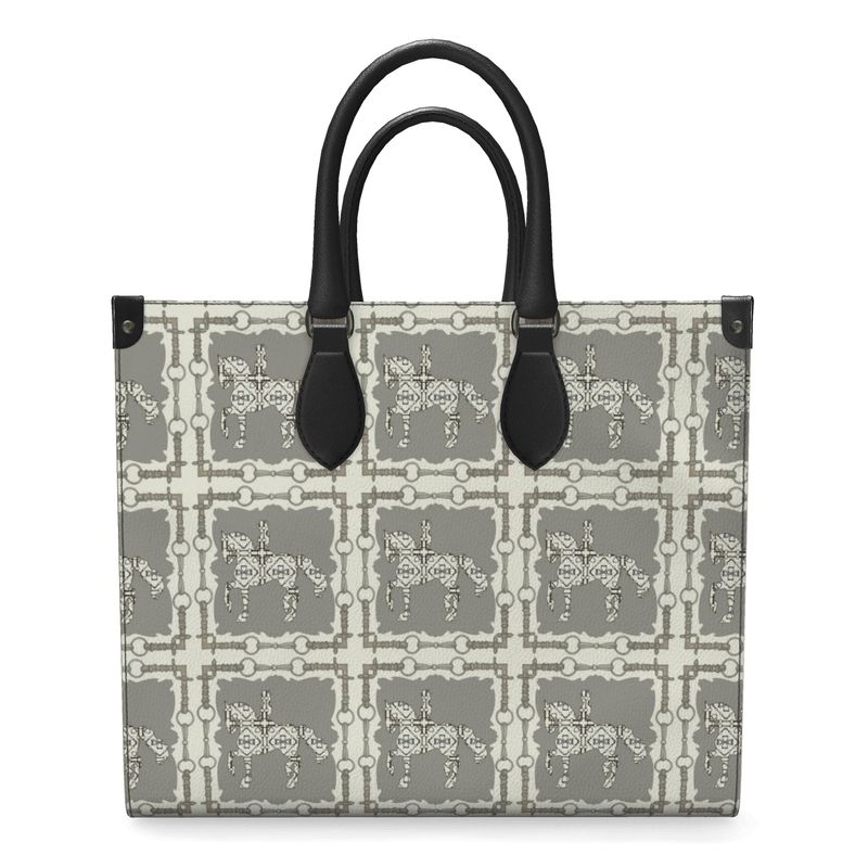 Ivory and Gray Leather Shopper Bag Secondary image