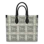 Ivory and Gray Leather Shopper Bag