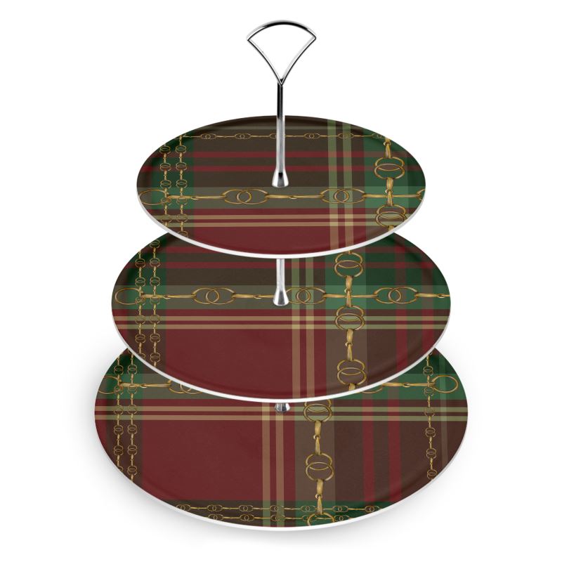 Red and Green Christmas Equestrian Plaid Party Platter
