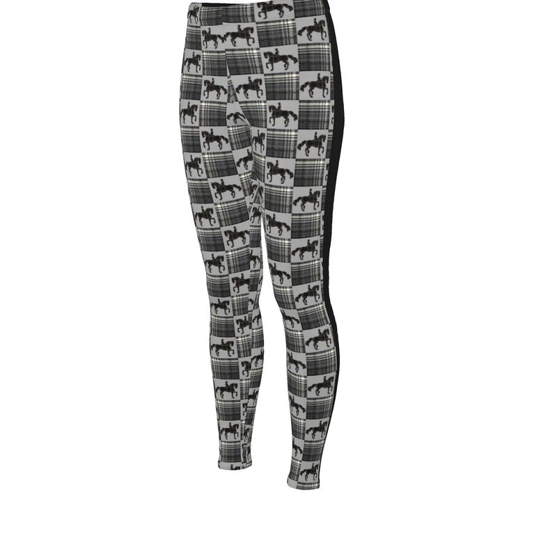 Gray and Black Checkered Equestrian Plaid High Waisted Rider Leggings