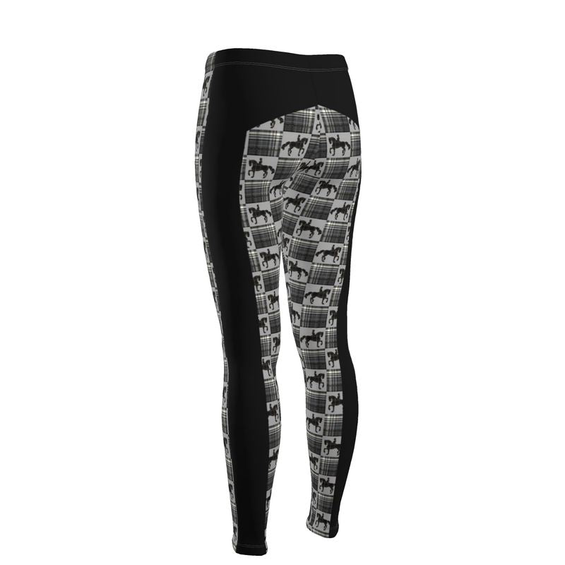 Gray and Black Checkered Equestrian Plaid High Waisted Rider Leggings