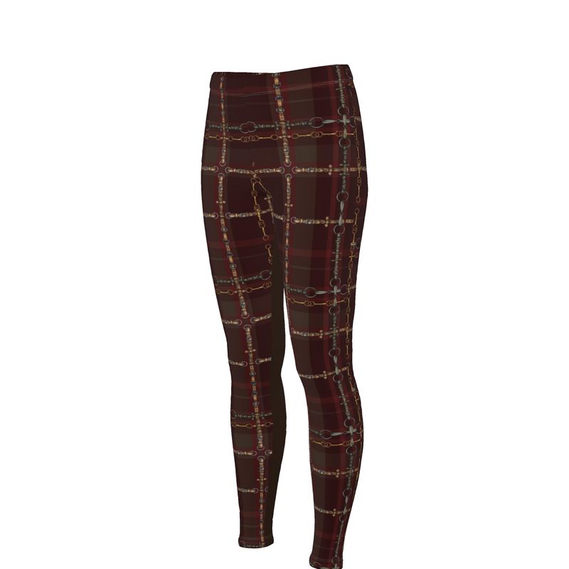 Burgandy Equestrian Plaid High Waisted Rider Leggings